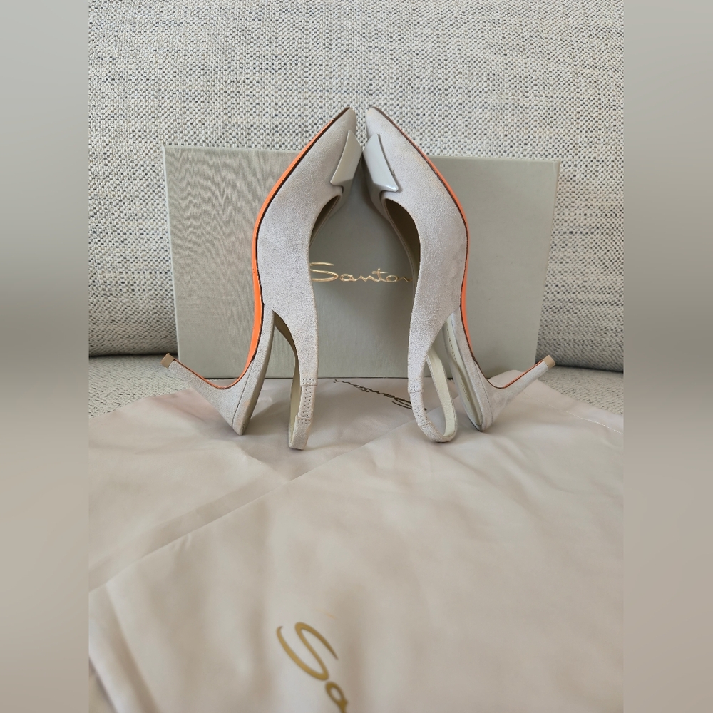 SANTONI SIZE 37 Made In Italy🌍 3"/8cm Heels Women's Silver Slingback Shoes - Picture 4 of 13